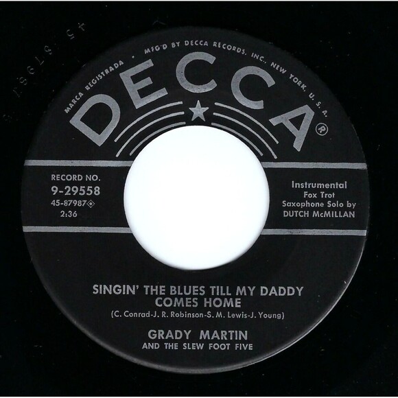 Grady Martin 45 Hot Lips / Singin' The Blues Till My Daddy Comes Home EX Jazz - Picture 2 of 2
